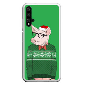 Чехол для Honor 20 с принтом New Year Hipster Pig в Рязани, Силикон | Область печати: задняя сторона чехла, без боковых панелей | Тематика изображения на принте: 2019 | merry christmas | new year | год свиньи | зима | новый год | поросенок | праздник | рождество | свинка | свинья