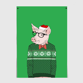 Постер с принтом New Year Hipster Pig в Рязани, 100% бумага
 | бумага, плотность 150 мг. Матовая, но за счет высокого коэффициента гладкости имеет небольшой блеск и дает на свету блики, но в отличии от глянцевой бумаги не покрыта лаком | 2019 | merry christmas | new year | год свиньи | зима | новый год | поросенок | праздник | рождество | свинка | свинья