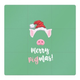 Магнитный плакат 3Х3 с принтом Merry Pigmas в Рязани, Полимерный материал с магнитным слоем | 9 деталей размером 9*9 см | 2019 | merry christmas | new year | год свиньи | зима | новый год | поросенок | праздник | рождество | свинка | свинья