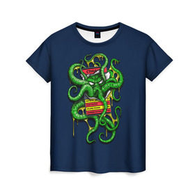 Женская футболка 3D с принтом Ктулху в Рязани, 100% полиэфир ( синтетическое хлопкоподобное полотно) | прямой крой, круглый вырез горловины, длина до линии бедер | call | cthulhu | howard | kraken | lovecraft | octopus | tentacles | говард | зов | кракен | ктулху | лавкрафт | осьминог | щупальца