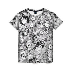 Женская футболка 3D с принтом Manga ahegao в Рязани, 100% полиэфир ( синтетическое хлопкоподобное полотно) | прямой крой, круглый вырез горловины, длина до линии бедер | ahegao | manga | ахегао | комиксы | лицо | манга | паттрен | чернобелый | эмоции