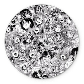 Коврик круглый с принтом Manga ahegao в Рязани, резина и полиэстер | круглая форма, изображение наносится на всю лицевую часть | Тематика изображения на принте: ahegao | manga | ахегао | комиксы | лицо | манга | паттрен | чернобелый | эмоции