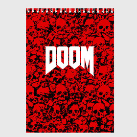 Скетчбук с принтом DOOM в Рязани, 100% бумага
 | 48 листов, плотность листов — 100 г/м2, плотность картонной обложки — 250 г/м2. Листы скреплены сверху удобной пружинной спиралью | devil | doom | hell | mark of the doom slayer | slayer | ад | гарнил | дум | знаки | иероглифы | компьютерные игры 2019 | преисподняя | символ | солдат