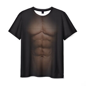 Мужская футболка 3D с принтом Сетка в Рязани, 100% полиэфир | прямой крой, круглый вырез горловины, длина до линии бедер | атлет | грудь | качёк | клетка | кубики | мужик | мышцы | парень | пресс | прозрачный | спорт | тело | торс | фигура