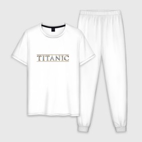 Мужская пижама хлопок с принтом Титаник Лого в Рязани, 100% хлопок | брюки и футболка прямого кроя, без карманов, на брюках мягкая резинка на поясе и по низу штанин
 | Тематика изображения на принте: titanic | титаник