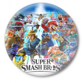 Значок с принтом Super Smash Bros. Ultimate в Рязани,  металл | круглая форма, металлическая застежка в виде булавки | Тематика изображения на принте: donkey | fighting | kong | mario | nintendo | pokemon | super | байонетта | бельмонты | донки | клауд | конг | мегамен | пикачу | пэкмэн | рихтер | рю | саймон | снейк | солид | соник | страйф | файтинг