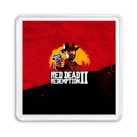 Магнит 55*55 с принтом Red Dead Redemption 2 в Рязани, Пластик | Размер: 65*65 мм; Размер печати: 55*55 мм | dead | die | flag | game | games | gta | rdr | rdr2 | red | redemption | rockstar | sun | sunset | western | вестерн | выкуп | гта | дикий | закат | запад | игра | игры | красный | мертвый | поле | рдр | рдр2 | рокстар | солнце