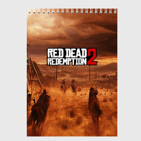 Скетчбук с принтом RED DEAD REDEMPTION 2 в Рязани, 100% бумага
 | 48 листов, плотность листов — 100 г/м2, плотность картонной обложки — 250 г/м2. Листы скреплены сверху удобной пружинной спиралью | game | red dead | red dead redemption 2 | redemption 2 | rockstar games | бандиты | дикий запад | игры | ковбои | оружие