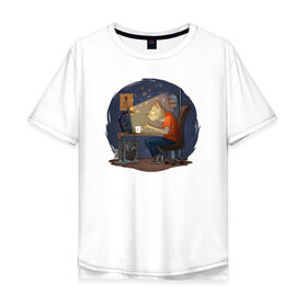 Мужская футболка хлопок Oversize с принтом IT - кот в Рязани, 100% хлопок | свободный крой, круглый ворот, “спинка” длиннее передней части | birdborn | it | админ | подарок | программист | профессия | работа