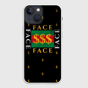 Чехол для iPhone 13 mini с принтом FACE GG Style в Рязани,  |  | Тематика изображения на принте: dark | eshkere | face | gucci | gussi | hate | hip | love | rap | raper | rapper | russian | tattoo | антибренд | гуси | гусси | гучи | гуччи | дремин | иван | мрачный | репер | русский | рэп | рэпер | тату | фэйс | хип | хоп | эщкере