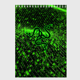 Скетчбук с принтом RAZER в Рязани, 100% бумага
 | 48 листов, плотность листов — 100 г/м2, плотность картонной обложки — 250 г/м2. Листы скреплены сверху удобной пружинной спиралью | Тематика изображения на принте: 101 | brand | company | gamer | green | logo | mamba | naga | player | razer | rzr | snake | бренд | железо | зеленый | змея | компания | лого | рейзер | софт