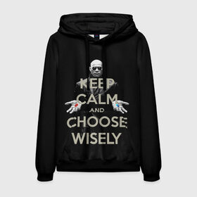 Мужская толстовка 3D с принтом Keep calm and choose wisely в Рязани, 100% полиэстер | двухслойный капюшон со шнурком для регулировки, мягкие манжеты на рукавах и по низу толстовки, спереди карман-кенгуру с мягким внутренним слоем. | Тематика изображения на принте: art | film | keep calm | matrix | neo | ttdwakeupneo | выбирай с умом | выбор | кип калм | красная | матрица | морфиус | нео | пилюли | реальность | руки | синяя | тринити | черный