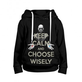 Детская толстовка 3D с принтом Keep calm and choose wisely в Рязани, 100% полиэстер | двухслойный капюшон со шнурком для регулировки, мягкие манжеты на рукавах и по низу толстовки, спереди карман-кенгуру с мягким внутренним слоем | art | film | keep calm | matrix | neo | ttdwakeupneo | выбирай с умом | выбор | кип калм | красная | матрица | морфиус | нео | пилюли | реальность | руки | синяя | тринити | черный