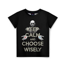 Детская футболка 3D с принтом Keep calm and choose wisely в Рязани, 100% гипоаллергенный полиэфир | прямой крой, круглый вырез горловины, длина до линии бедер, чуть спущенное плечо, ткань немного тянется | art | film | keep calm | matrix | neo | ttdwakeupneo | выбирай с умом | выбор | кип калм | красная | матрица | морфиус | нео | пилюли | реальность | руки | синяя | тринити | черный