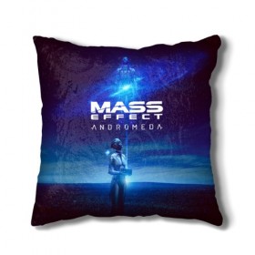 Подушка 3D с принтом MASS EFFECT ANDROMEDA в Рязани, наволочка – 100% полиэстер, наполнитель – холлофайбер (легкий наполнитель, не вызывает аллергию). | состоит из подушки и наволочки. Наволочка на молнии, легко снимается для стирки | amdromeda initiative | andromeda | game | gun | hemet | n7 | rifle | ryder | soldier | space | star | weapon