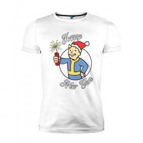 Мужская футболка премиум с принтом Vault boy: happy new year в Рязани, 92% хлопок, 8% лайкра | приталенный силуэт, круглый вырез ворота, длина до линии бедра, короткий рукав | 
