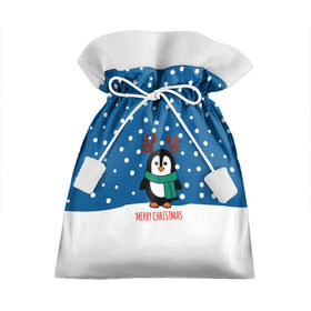 Подарочный 3D мешок с принтом Праздничный пингвинчик в Рязани, 100% полиэстер | Размер: 29*39 см | christmas | deer | new | pinguin | snow | snowflakes | winter | xmas | year | год | зима | новый | олень | пингвин | рождество | снег | снежинки
