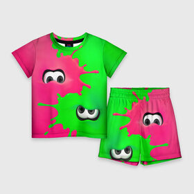 Детский костюм с шортами 3D с принтом Splatoon в Рязани,  |  | Тематика изображения на принте: брызги | глаза | зеленый | игра | краски | розовый | салатовый