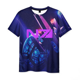 Мужская футболка 3D с принтом Mass Effect N7 в Рязани, 100% полиэфир | прямой крой, круглый вырез горловины, длина до линии бедер | 