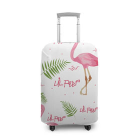 Чехол для чемодана 3D с принтом Lil Peep pink flamingo в Рязани, 86% полиэфир, 14% спандекс | двустороннее нанесение принта, прорези для ручек и колес | benz truck | girls. pink | gustav hr | hip hop | lil | lil peep | peep | rap | лил | лилпип | листья | пальма | пальмы | пип | розовый | рэп | фламинго | хип хоп | эмо | эмо реп