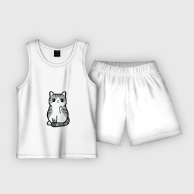 Детская пижама с шортами хлопок с принтом I Dont Give A Meow в Рязани,  |  | дерзкий | дикий | кот | котенок | котик | котэ | кошечка | лапочка | милашка | милота | милый | мимими | мяу | полосатый