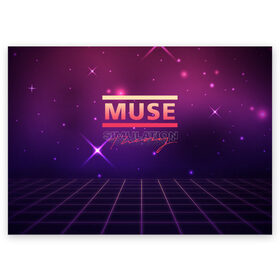 Поздравительная открытка с принтом Muse: Simulation Theory в Рязани, 100% бумага | плотность бумаги 280 г/м2, матовая, на обратной стороне линовка и место для марки
 | Тематика изображения на принте: alternative | music | retro | rock | simulation | theory | альбом | альтернатива | альтернативная | беллами | музыка | мьюз | мэтью | ретро | рок