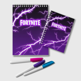 Блокнот с принтом FORTNITE STORM в Рязани, 100% бумага | 48 листов, плотность листов — 60 г/м2, плотность картонной обложки — 250 г/м2. Листы скреплены удобной пружинной спиралью. Цвет линий — светло-серый
 | Тематика изображения на принте: 2019 | armor | armour | battle royale | cybersport | esport | fortnite | game | llama | logo | storm | батл рояль | броня | буря | игра | киберспорт | лама | молнии | молния | разряд | симулятор строительства | строительство | ток | фиолето