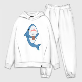 Мужской костюм хлопок OVERSIZE с принтом Hype Shark в Рязани,  |  | coffee | cute | hype | kawaii | shark | акула | кофе | милый | море | рыба | хищник