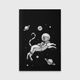 Обложка для паспорта матовая кожа с принтом кот в скафандре в Рязани, натуральная матовая кожа | размер 19,3 х 13,7 см; прозрачные пластиковые крепления | Тематика изображения на принте: space | астронавт | галактика | звезды | космонавт | космос | кот | планеты | скафандр