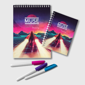 Блокнот с принтом Muse Simulation Theory в Рязани, 100% бумага | 48 листов, плотность листов — 60 г/м2, плотность картонной обложки — 250 г/м2. Листы скреплены удобной пружинной спиралью. Цвет линий — светло-серый
 | Тематика изображения на принте: matthew bellamy | muse | simulation theory | мьюз | мэт бэллами | мэтью беллами