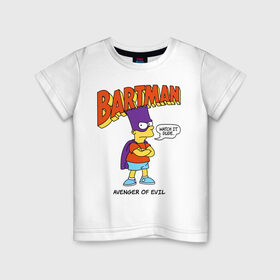 Детская футболка хлопок с принтом Барт Симпсон в Рязани, 100% хлопок | круглый вырез горловины, полуприлегающий силуэт, длина до линии бедер | bart simpson | simpsons | барт | барт симпсон | бартмен | симпcоны | супергерой