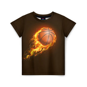 Детская футболка 3D с принтом Баскетбол в Рязани, 100% гипоаллергенный полиэфир | прямой крой, круглый вырез горловины, длина до линии бедер, чуть спущенное плечо, ткань немного тянется | баскетбол | мяч | огонь