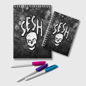 Блокнот с принтом SESH Team (Bones) в Рязани, 100% бумага | 48 листов, плотность листов — 60 г/м2, плотность картонной обложки — 250 г/м2. Листы скреплены удобной пружинной спиралью. Цвет линий — светло-серый
 | bones | boy | dead | deadboy | elmo | hdmi | hip | hop | kennedy | metal | rap | rapper | scream | sesh | seshollowaterboyz | skull | team | кеннеди | кости | костя | метал | рэп | рэпер | сеш | скрим | сэш | хип | хоп | череп | элмо