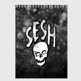 Скетчбук с принтом SESH Team (Bones) в Рязани, 100% бумага
 | 48 листов, плотность листов — 100 г/м2, плотность картонной обложки — 250 г/м2. Листы скреплены сверху удобной пружинной спиралью | Тематика изображения на принте: bones | boy | dead | deadboy | elmo | hdmi | hip | hop | kennedy | metal | rap | rapper | scream | sesh | seshollowaterboyz | skull | team | кеннеди | кости | костя | метал | рэп | рэпер | сеш | скрим | сэш | хип | хоп | череп | элмо