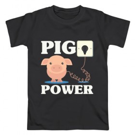 Мужская футболка хлопок с принтом Pig Power в Рязани, 100% хлопок | прямой крой, круглый вырез горловины, длина до линии бедер, слегка спущенное плечо. | 