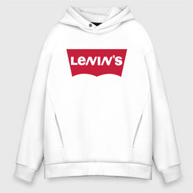 Мужское худи Oversize хлопок с принтом LENINS в Рязани, френч-терри — 70% хлопок, 30% полиэстер. Мягкий теплый начес внутри —100% хлопок | боковые карманы, эластичные манжеты и нижняя кромка, капюшон на магнитной кнопке | бренд | коммунизм | комсомол | ленин | партия | революция