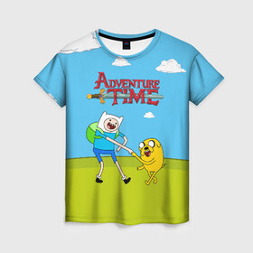 Женская футболка 3D с принтом Adventure Time в Рязани, 100% полиэфир ( синтетическое хлопкоподобное полотно) | прямой крой, круглый вырез горловины, длина до линии бедер | 