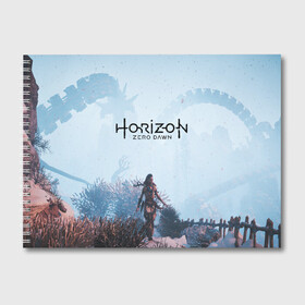 Альбом для рисования с принтом Horizon Zero Dawn в Рязани, 100% бумага
 | матовая бумага, плотность 200 мг. | aloy | game | horizon zero dawn | hunter | machine | mecha | robot | snow | spear | the frozen wilds | weapon | игры | постапокалипсис | роботы | фентези | элой