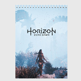 Скетчбук с принтом Horizon Zero Dawn в Рязани, 100% бумага
 | 48 листов, плотность листов — 100 г/м2, плотность картонной обложки — 250 г/м2. Листы скреплены сверху удобной пружинной спиралью | aloy | game | horizon zero dawn | hunter | machine | mecha | robot | snow | spear | the frozen wilds | weapon | игры | постапокалипсис | роботы | фентези | элой