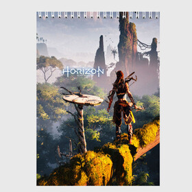 Скетчбук с принтом HORIZON ZERO DAWN в Рязани, 100% бумага
 | 48 листов, плотность листов — 100 г/м2, плотность картонной обложки — 250 г/м2. Листы скреплены сверху удобной пружинной спиралью | aloy | game | horizon zero dawn | hunter | machine | mecha | robot | snow | spear | the frozen wilds | weapon | игры | постапокалипсис | роботы | фентези | элой