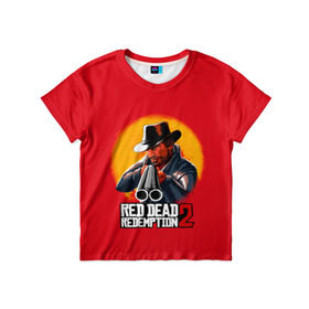 Детская футболка 3D с принтом RED DEAD REDEMPTION 2 в Рязани, 100% гипоаллергенный полиэфир | прямой крой, круглый вырез горловины, длина до линии бедер, чуть спущенное плечо, ткань немного тянется | Тематика изображения на принте: 