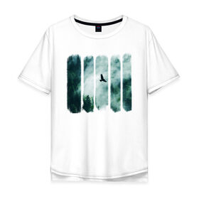 Мужская футболка хлопок Oversize с принтом Орёл над хвойным лесом в Рязани, 100% хлопок | свободный крой, круглый ворот, “спинка” длиннее передней части | Тематика изображения на принте: лес | орел | природа | туман | хвойный лес