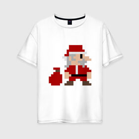 Женская футболка хлопок Oversize с принтом Pixel Santa в Рязани, 100% хлопок | свободный крой, круглый ворот, спущенный рукав, длина до линии бедер
 | 8 bit | 8 бит | 8bit | geek | oldschool | pixel | santa | santa claus | дед мороз | игра | олдскул | пиксель | пиксельный | санта | санта клаус