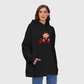 Худи SuperOversize хлопок с принтом Pixel Santa в Рязани, 70% хлопок, 30% полиэстер, мягкий начес внутри | карман-кенгуру, эластичная резинка на манжетах и по нижней кромке, двухслойный капюшон
 | 8 bit | 8 бит | 8bit | geek | oldschool | pixel | santa | santa claus | дед мороз | игра | олдскул | пиксель | пиксельный | санта | санта клаус