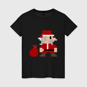 Женская футболка хлопок с принтом Pixel Santa в Рязани, 100% хлопок | прямой крой, круглый вырез горловины, длина до линии бедер, слегка спущенное плечо | 8 bit | 8 бит | 8bit | geek | oldschool | pixel | santa | santa claus | дед мороз | игра | олдскул | пиксель | пиксельный | санта | санта клаус