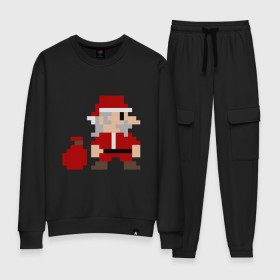 Женский костюм хлопок с принтом Pixel Santa в Рязани, 100% хлопок | на свитшоте круглая горловина, мягкая резинка по низу. Брюки заужены к низу, на них два вида карманов: два 