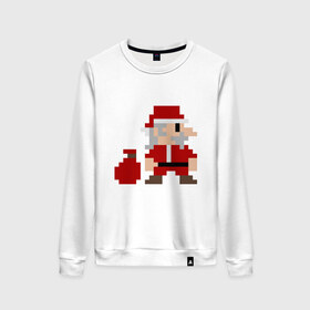 Женский свитшот хлопок с принтом Pixel Santa в Рязани, 100% хлопок | прямой крой, круглый вырез, на манжетах и по низу широкая трикотажная резинка  | 8 bit | 8 бит | 8bit | geek | oldschool | pixel | santa | santa claus | дед мороз | игра | олдскул | пиксель | пиксельный | санта | санта клаус