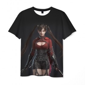 Мужская футболка 3D с принтом девушка с мечами в Рязани, 100% полиэфир | прямой крой, круглый вырез горловины, длина до линии бедер | аниме | анимеграфика | девушка | длинныеволосы | катана | косички | красныйтоп | мечи