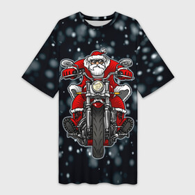 Платье-футболка 3D с принтом Крутой Санта в Рязани,  |  | art | bike | biker | christmas | happy new year | new year | road | santa | арт | байк | байкер | дед мороз | мотоцикл | на мотоцикле | новогодний | новый год | рождественский | рождество | санта | санта на байке