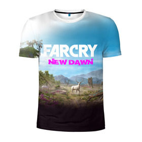 Мужская футболка 3D спортивная с принтом FAR CRY NEW DAWN в Рязани, 100% полиэстер с улучшенными характеристиками | приталенный силуэт, круглая горловина, широкие плечи, сужается к линии бедра | action | far cry | far cry new dawn | game | gamer | montana | player | shooter | usa | врата эдема | знак | игра | культ | секта | символ | символика | шутер | эдем